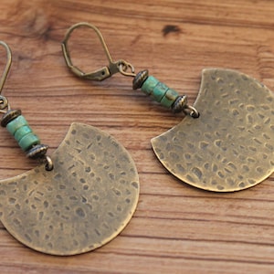 Bohemian Earrings Dangle Boho Earrings Green Turquoise Brass Earrings Boho Bohemian Jewelry Rustic Earrings Ethnic Earrings