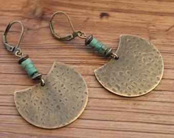 Bohemian Earrings Dangle Boho Earrings Green Turquoise Brass Earrings Boho Bohemian Jewelry Rustic Earrings Ethnic Earrings