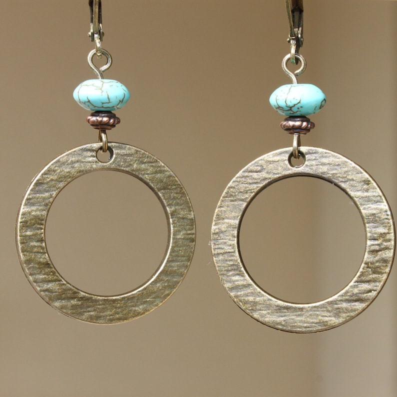 Boho Earrings Brass Turquoise Earrings Dangle Drop earrings Boho Jewelry Bohemian Jewelry Bohemian Earrings Gift For Her Gift for women
