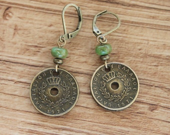Green Brass Earrings Dangle Earrings Drop Earrings Boho Earrings Boho jewelry Rustic Earrings Gift for women