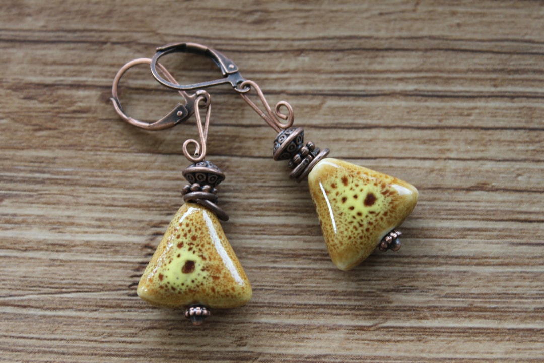 Yellow Mustard Earrings Dangle Drop Earrings Ceramic Earrings Earthy