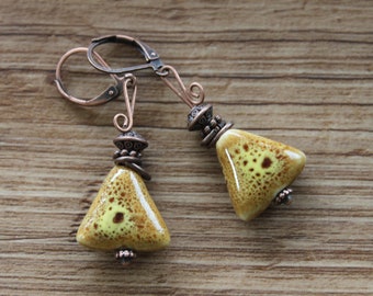 Yellow Mustard Earrings Dangle Drop Earrings Ceramic Earrings Earthy Earrings Rustic Earrings Gift for women Gift For her