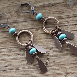 Turquoise Copper Earrings Dangle Drop Earrings Long Boho earrings Bohemian Earrings Boho jewelry Ethnic Earrings Gift for women image 4