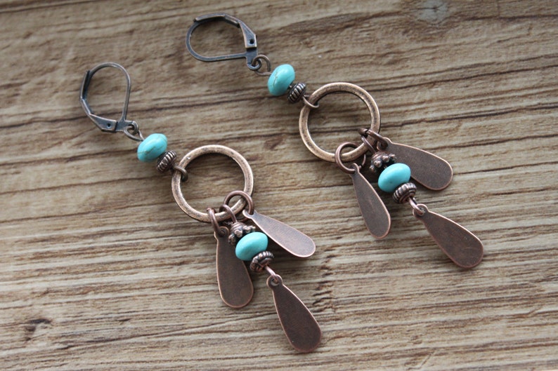 Turquoise Copper Earrings Dangle Drop Earrings Long Boho earrings Bohemian Earrings Boho jewelry Ethnic Earrings Gift for women image 4