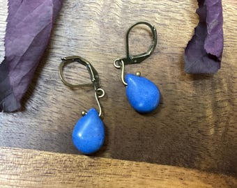 Orecchini pendenti a goccia blu, piccoli gioielli in ottone