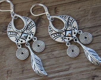 Long Silver Dangle Drop Earrings Boho Earrings Bohemian Jewelry Boho Jewelry Chandelier Earrings Hippie earrings Statement Earrings