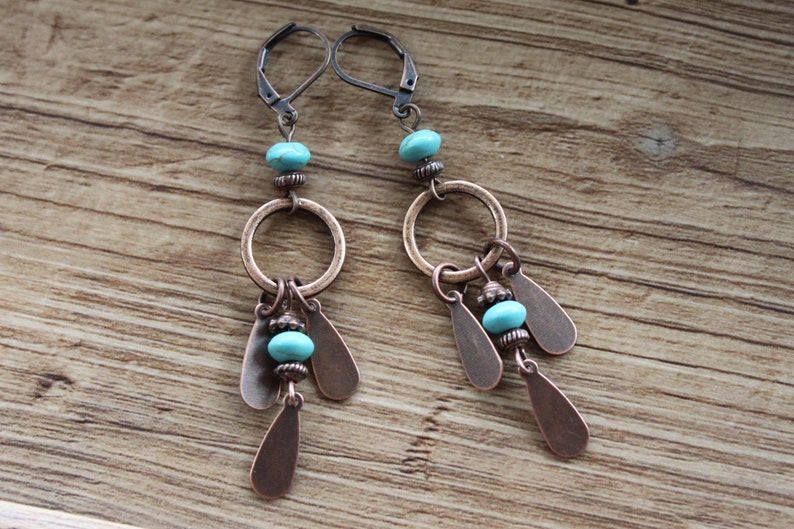 Turquoise Copper Earrings Dangle Drop Earrings Long Boho earrings Bohemian Earrings Boho jewelry Ethnic Earrings Gift for women image 10