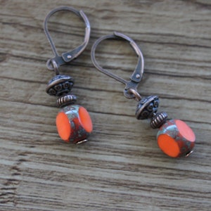 Orange Earrings, Dangle Drop Earrings, Czech Glass Earrings, Small Earrings, Orange Jewelry, Gift for women, Gift for her image 6