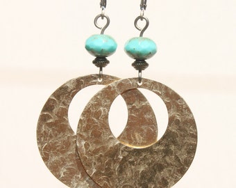 Turquoise Earrings Jewelry Dangle Drop Earrings Metal Earrings Brass Earrings Hoop Earrings Boho Earrings Bohemian earrings Gift for Her