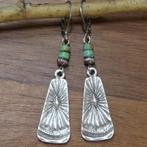 Pendientes colgantes de plata con turquesa auténtica, estilo boho. Pendientes de piedra, joyería boho. Regalo para mujer.