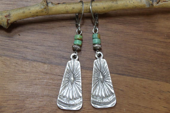 Boucles D'oreilles Pendantes En Argent Avec Vraies Turquoises - Bijou Vintage, Occasion