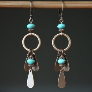 Turquoise Copper Earrings Dangle Drop Earrings Long Boho earrings Bohemian Earrings Boho jewelry Ethnic Earrings Gift for women image 1