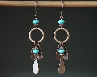 Turquoise Copper Earrings Dangle Drop Earrings Long Boho earrings Bohemian Earrings Boho jewelry Ethnic Earrings Gift for women