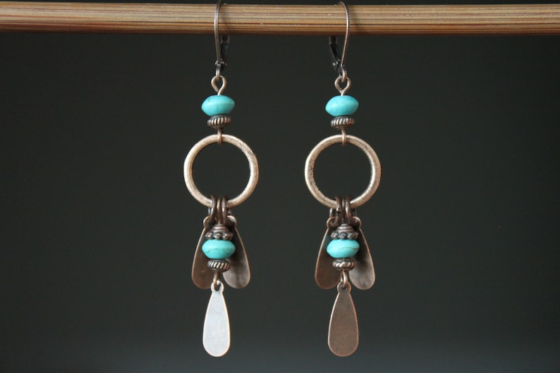 Turquoise Copper Earrings Dangle Drop Earrings Long Boho earrings Bohemian Earrings Boho jewelry Ethnic Earrings Gift for women image 1