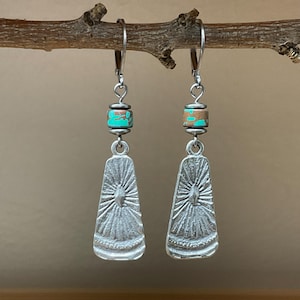 Ceramic Green & Brown Dangle Earrings, Antique Silver Ethnic Charms, Boho Drop Jewelry