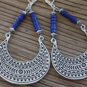 Lapis Silver Boho Earrings Dangle Boho jewelry Large Bohemian Earrings Lapis lazuli Earrings Bohemian jewelry Statement Earrings image 6