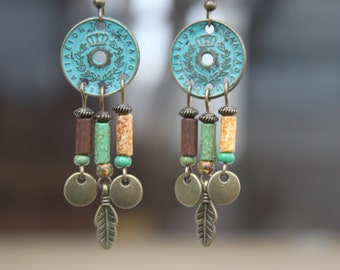 Turquoise Boho Earrings Dangle Earrings Boho jewelry Chandelier Drop Earrings Gypsy Ethnic Earrings Gift for women