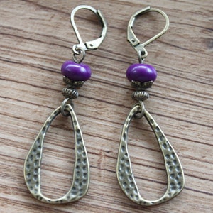 Purple Earrings Boho Earrings Dangle Drop Earrings Boho jewelry Brass Earrings Gifts For women image 5