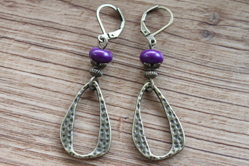 Purple Earrings Boho Earrings Dangle Drop Earrings Boho jewelry Brass Earrings Gifts For women image 5