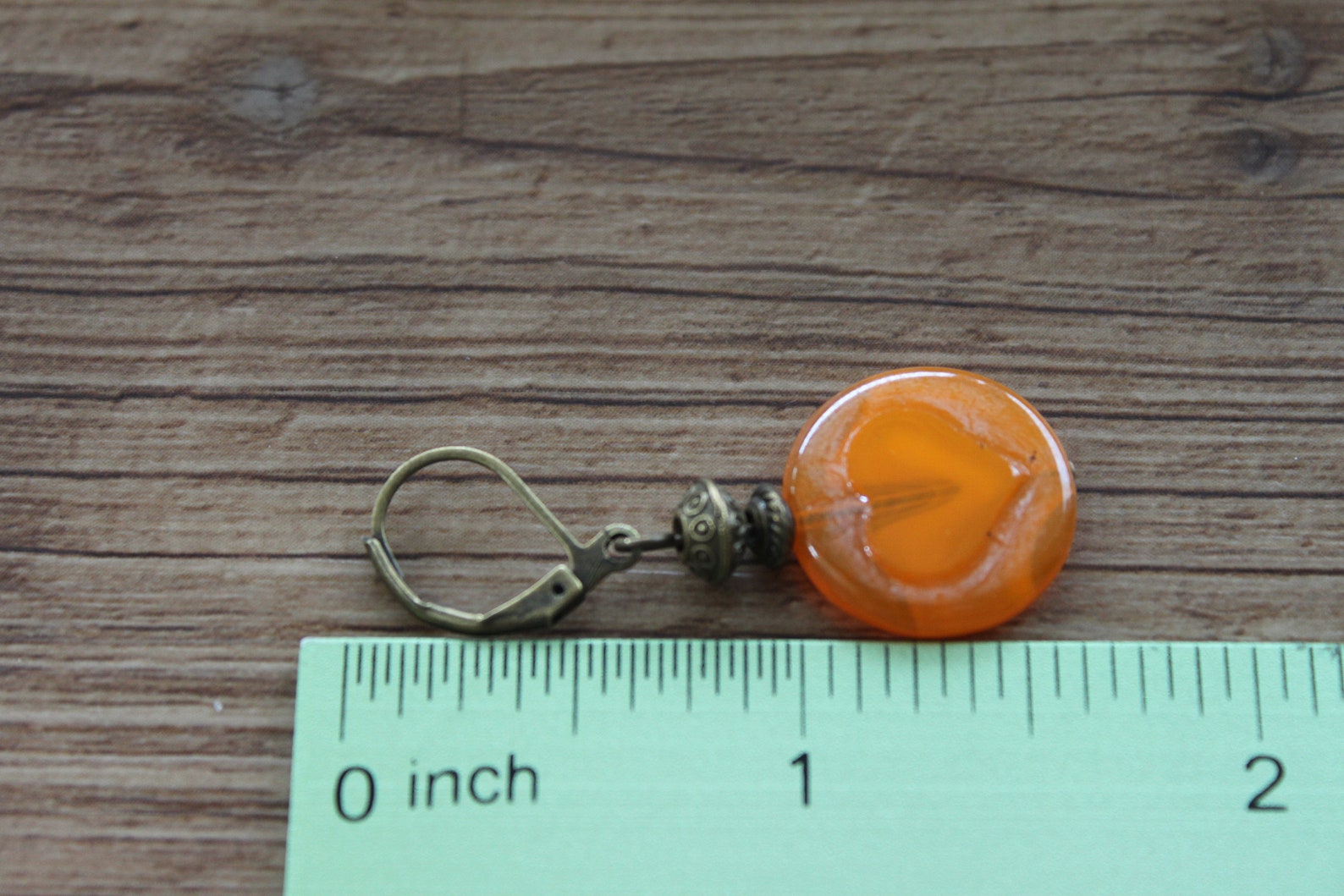 Orange Heart Earrings Dangle Drop Earrings Czech Glass Etsy