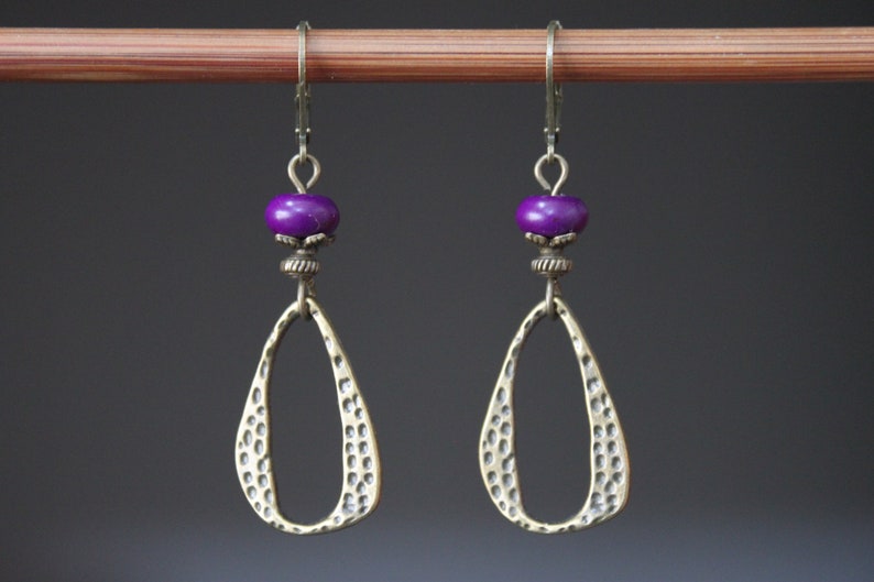 Purple Earrings Boho Earrings Dangle Drop Earrings Boho jewelry Brass Earrings Gifts For women image 8