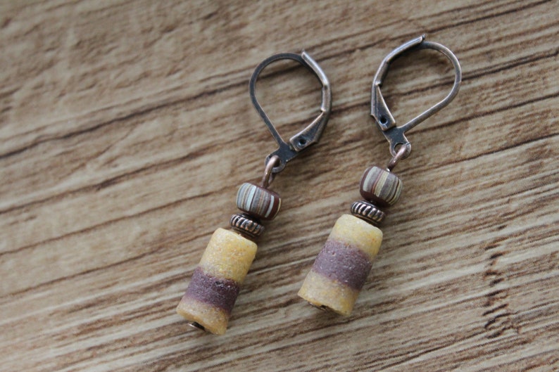 Brown Earrings Boho Earrings Dangle Earrings Glass Earrings Rustic Earrings Ethnic Earrings African Earrings Unique Earrings image 4