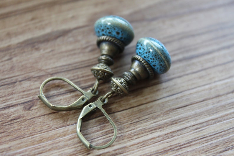 Blue Ceramic Earrings, Dangle Drop Earrings, Rustic Earrings, Earthy Earrings, Blue Jewelry, Gift For women image 8