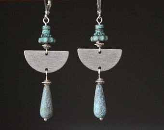 Turquoise Silver Boho Earrings Dangle Drop Earrings Silver Boho jewelry bohemian Earrings Statement earrings