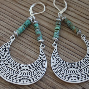 Large Turquoise Silver boho Earrings Dangle Boho jewelry Bohemian Earrings Bohemian jewelry Gift for women