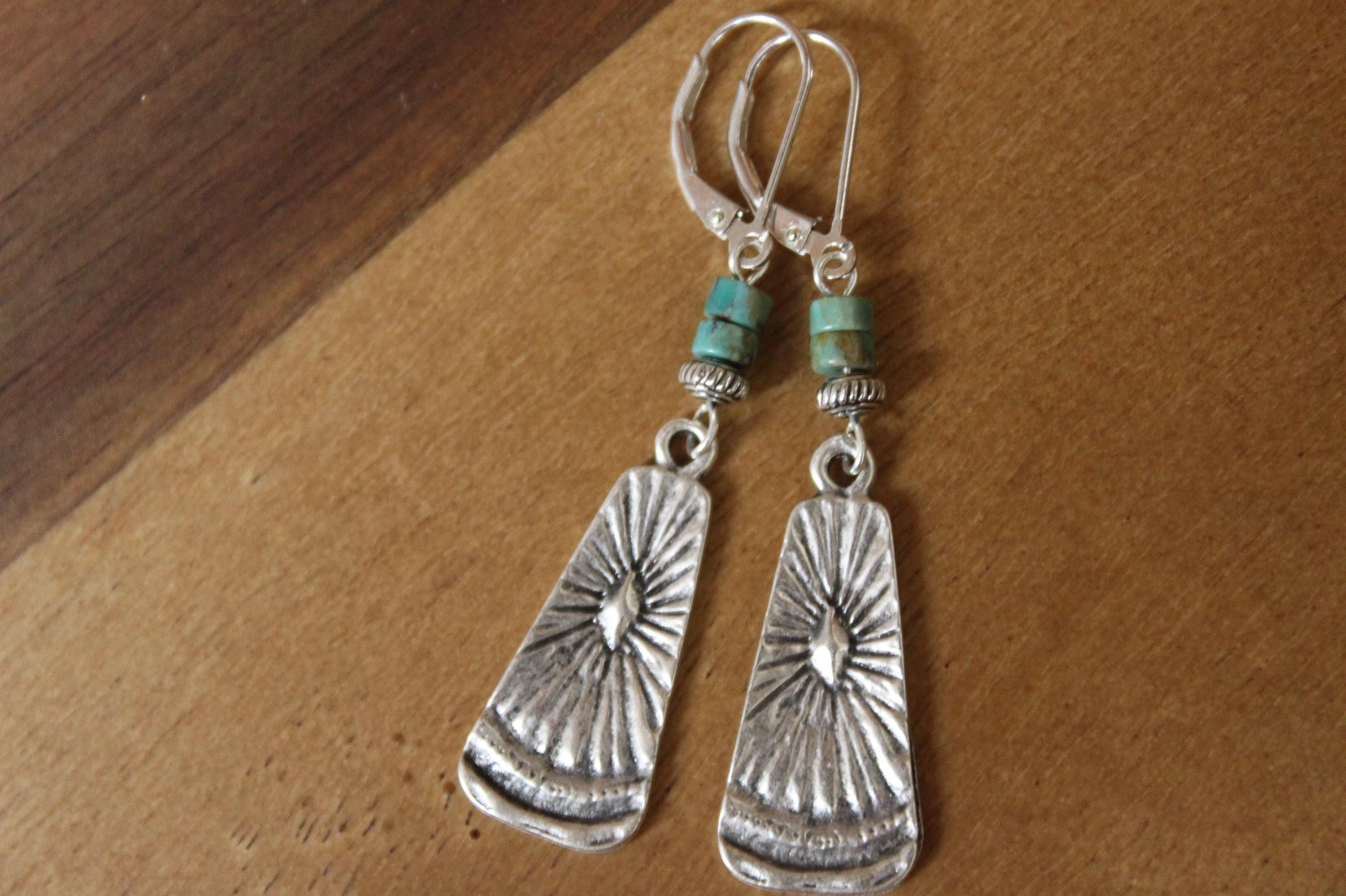 Silver Genuine Turquoise Earrings Dangle Earrings Boho Earrings Drop earrings Boho jewelry Stone Earrings Bohemian earrings Gift For women