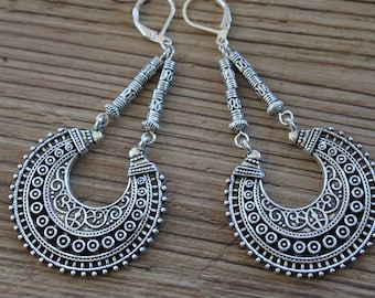 Silver Dangle Boho Earrings Long Bohemian Earrings Boho Jewelry Bohemian Statement Earrings Ethnic Earrings Hippie Earrings