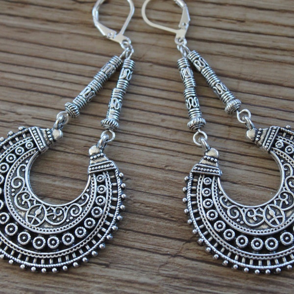 Silver Dangle Boho Earrings Long Bohemian Earrings Boho Jewelry Bohemian Statement Earrings Ethnic Earrings Hippie Earrings
