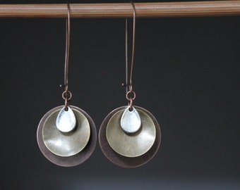 Long Copper Boho Earrings Dangle Drop Earrings Bohemian Earrings Boho Jewelry Metal Earrings Copper Brass silver Gift for Her