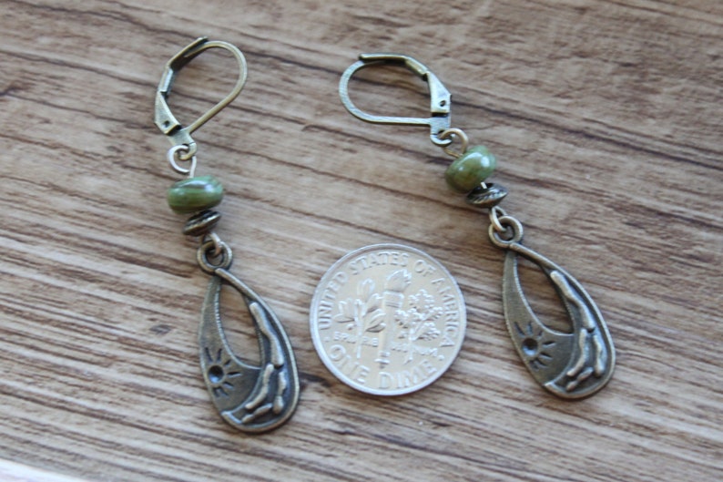 Green Brass Boho Earrings Dangle Drop Earrings Boho Jewelry Gift for women Gift For Her image 3