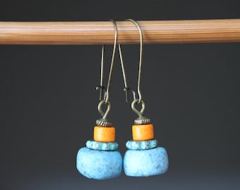 Blue Ceramic Earrings Boho Earrings Bohemian Earrings Dangle drop Earrings Ethnic Earrings Gift for women