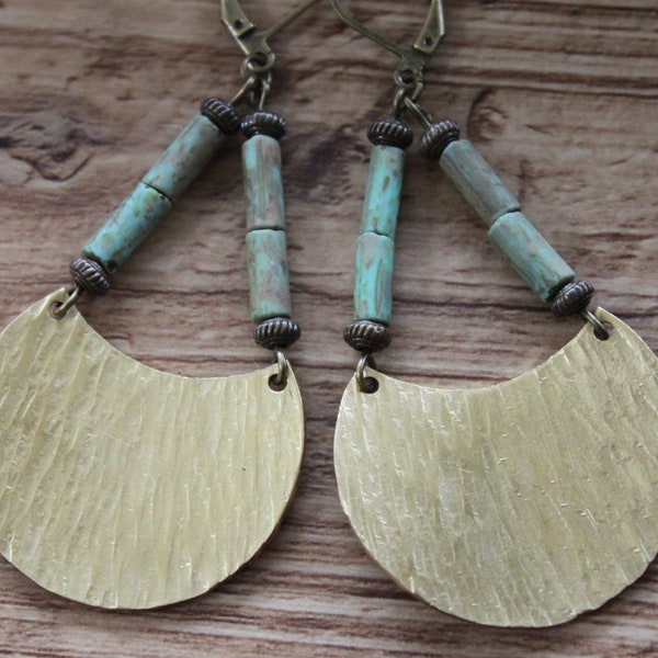 Gold Brass Earrings Dangle Earrings Long Boho Earrings Boho Jewelry Bohemian Earrings Bohemian Jewelry Gypsy Ethnic Statement Earrings