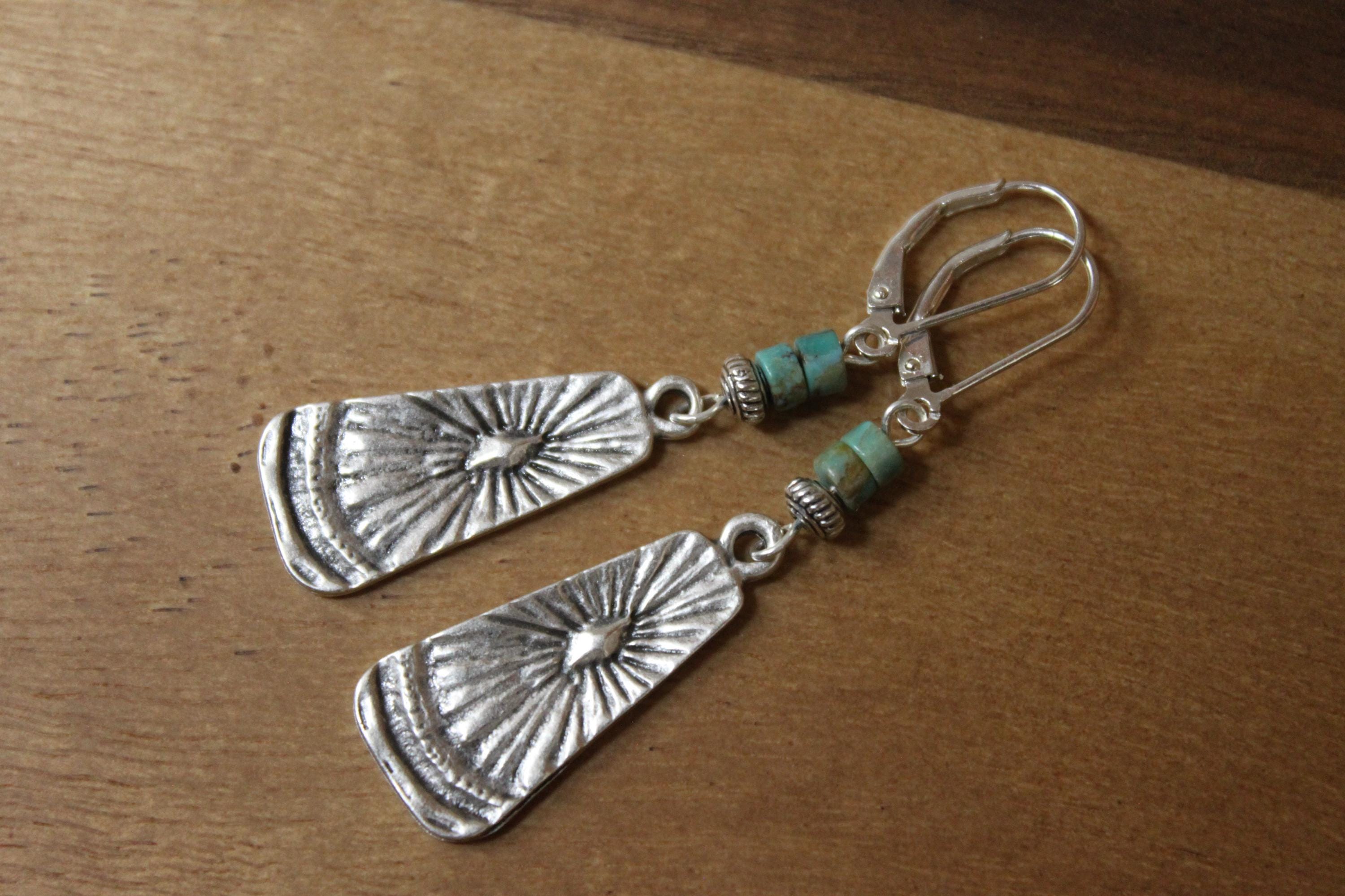 Silver Genuine Turquoise Earrings Dangle Earrings Boho Earrings Drop earrings Boho jewelry Stone Earrings Bohemian earrings Gift For women