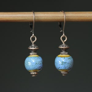 Small Blue Earrings / Ceramic Earrings / Dangle and Drop / Rustic Earrings / Blue Jewelry