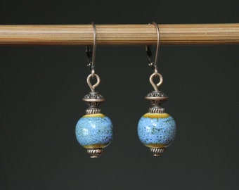 Small Blue Earrings / Ceramic Earrings / Dangle and Drop / Rustic Earrings / Blue Jewelry