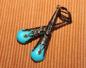 Turquoise Copper Earrings Dangle Drop Earrings Filigree Earrings Victorian Earrings Gift for women