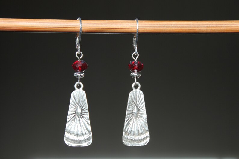 Red Boho Silver Dangle Earrings, Boho Jewelry, Bohemian Earrings, Czech Glass Earrings, Gift for Her, Gift for women image 5