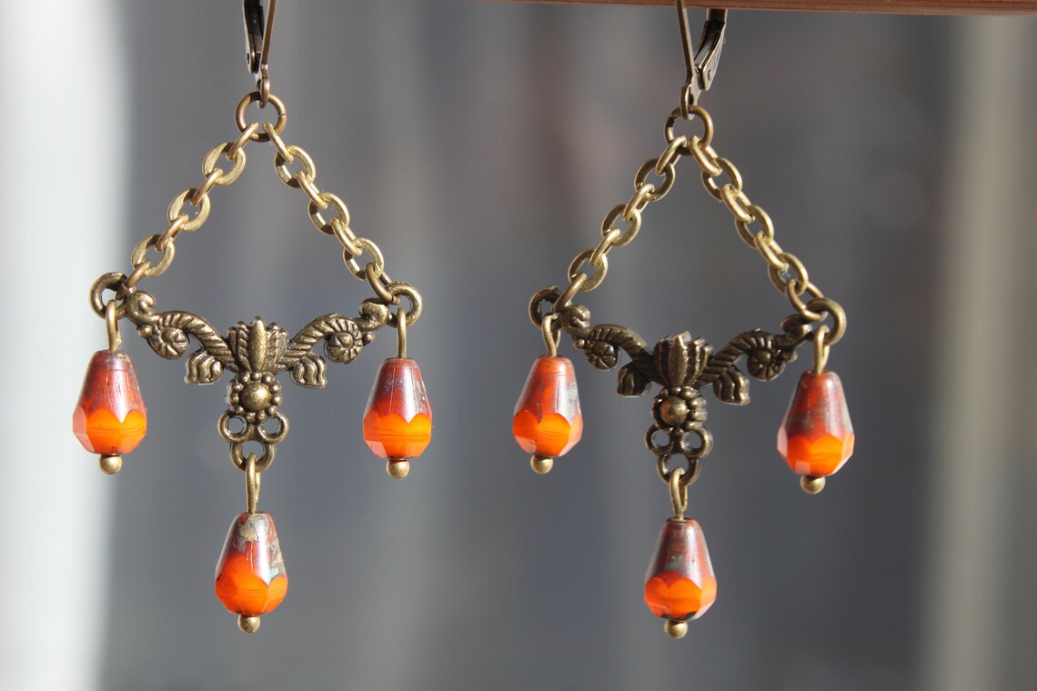 Orange Boho Earrings Bohemian Earrings Boho jewelry Bohemian Etsy