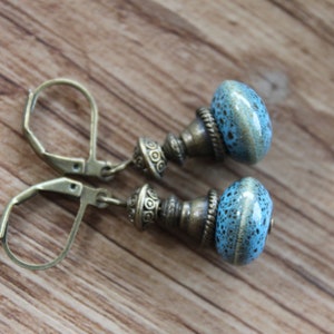 Blue Ceramic Earrings, Dangle Drop Earrings, Rustic Earrings, Earthy Earrings, Blue Jewelry, Gift For women image 7