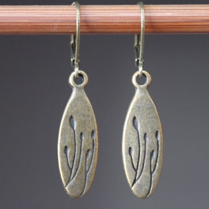 Leaf Earrings, Small Dangle Earrings, Brass Earrings, Rustic Earrings, Nature lover Gift