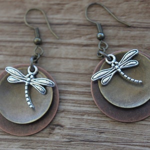 Boho Earrings Dangle Earrings Mixed Metal Earrings Dragonfly Earrings Boho Jewelry Gift for women Nature lover Gift image 7