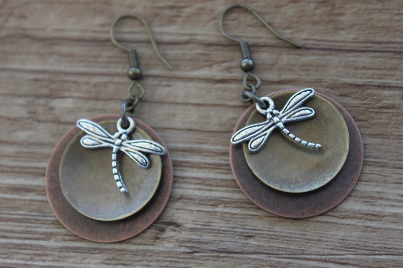 Boho Earrings Dangle Earrings Mixed Metal Earrings Dragonfly Earrings Boho Jewelry Gift for women Nature lover Gift image 7