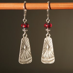 Red Boho Silver Dangle Earrings, Boho Jewelry, Bohemian Earrings, Czech Glass Earrings, Gift for Her, Gift for women image 4