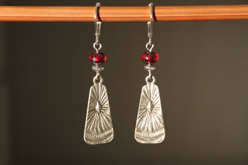 Red Boho Silver Dangle Earrings, Boho Jewelry, Bohemian Earrings, Czech Glass Earrings, Gift for Her, Gift for women image 4