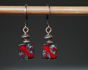 Small Red Earrings Czech Glass Earrings Dangle Drop Earrings Red Jewelry Birthday Gift For Her Gift for women