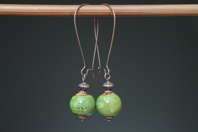 Green Earrings Ceramic Earrings Dangle Drop Earrings Earthy Earrings Rustic earrings Gift for women Gift for her image 8